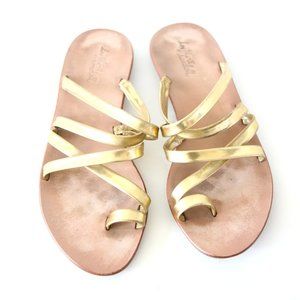 Size 8 - LOEFFLER RANDALL Women's Gold Strappy Sarie Flat Sandals